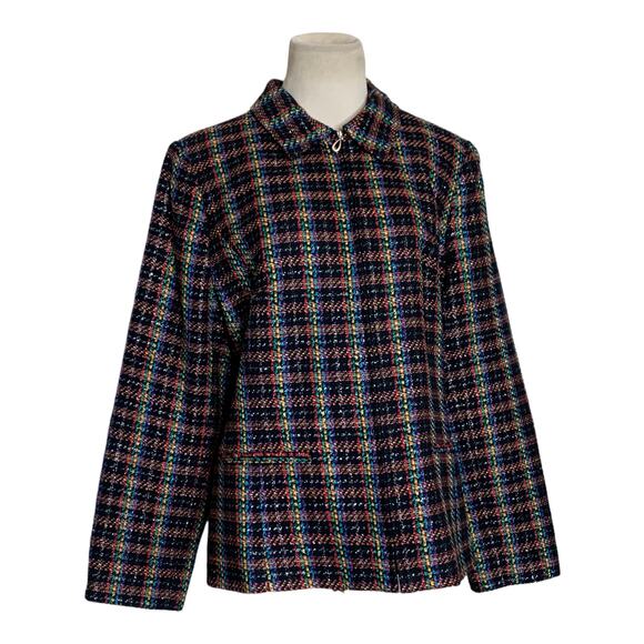 Sag Harbor colorful plaid texture with metallic threads zipper jacket size 14 - Picture 4 of 9